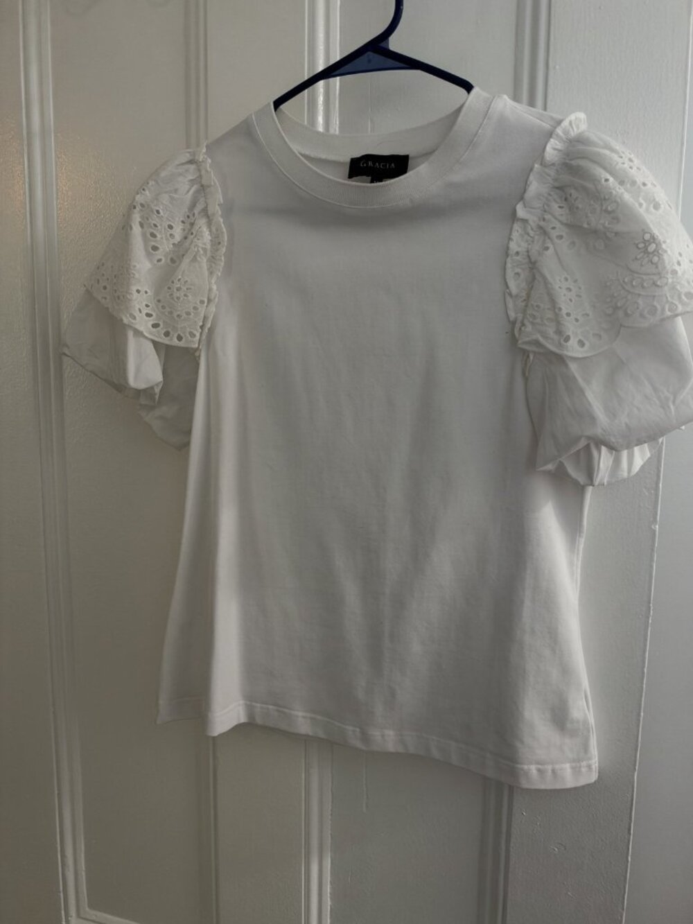 Gracia Eyelet Sleeve Top White M